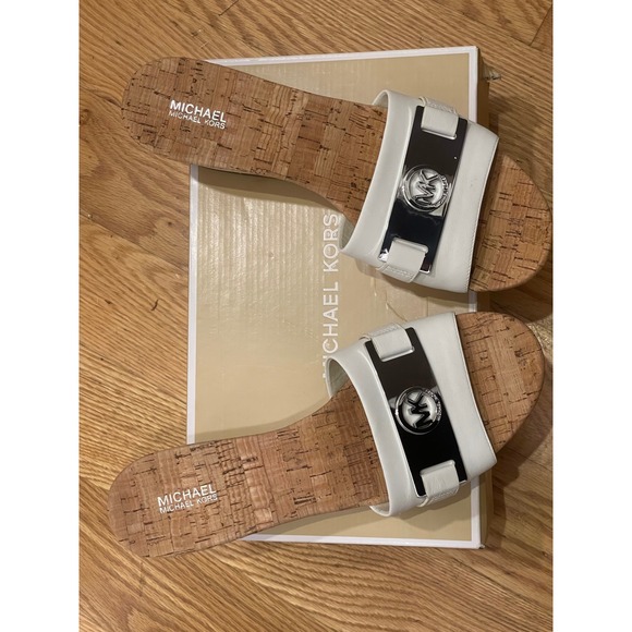 Michael Kors Warren Platform Leather Slides Sandals Optic White Size 9M - Picture 1 of 5